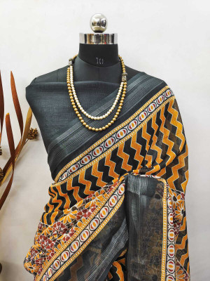 Mervadiya Self Design Banarasi Cotton Linen, Linen Saree(Yellow)