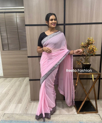 Julee Solid/Plain Bollywood Georgette Saree(Pink)