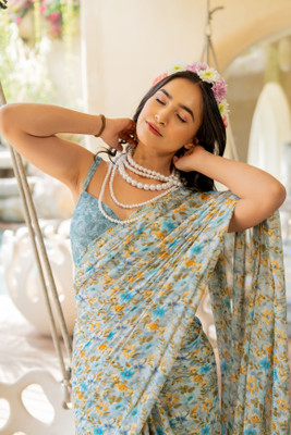 MIRCHI FASHION Floral Print Daily Wear Chiffon, Georgette Saree(Grey, Multicolor)