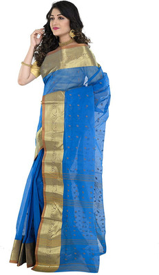 AAHELEE Woven Tant Cotton Blend Saree(Blue)