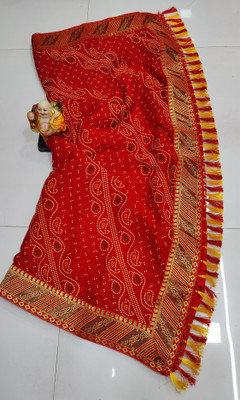 SHIV COLLECTION Printed Bandhani Georgette Saree(Red)
