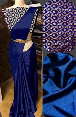 Arpita Fashion Solid/Plain, Self Design Bollywood Satin Saree(Dark Blue)