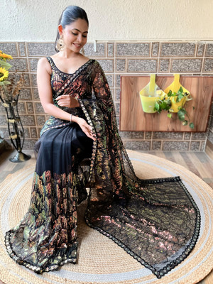 Sareemall Embellished Bollywood Net Saree(Black)