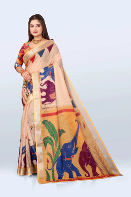vestito Printed Daily Wear Linen Saree(Multicolor)