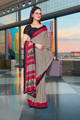 Feminista Printed, Solid/Plain Daily Wear Crepe Saree(Black)
