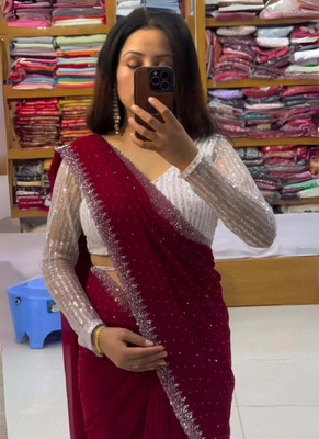 PMD Fashion Solid/Plain, Self Design Bollywood Georgette Saree(Maroon)