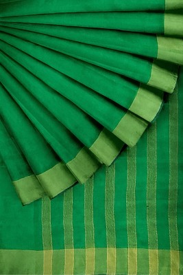 Silkbazar Striped Assam Silk Cotton Silk Saree(Green)