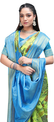 Rashmiwala Digital Print Floral Crepe Saree(Green)