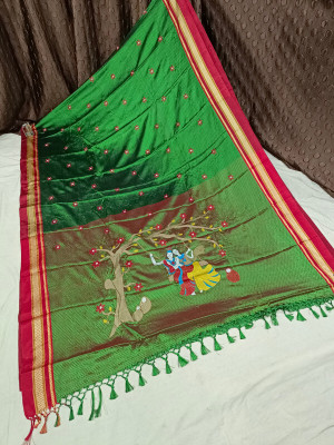 Spewim Woven Ilkal Cotton Blend Saree(Green)