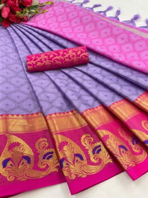 VRINDITA FASHION Printed Bollywood Jacquard, Cotton Silk Saree(Purple)