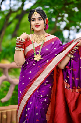 AJMERA FAISHON Woven Sambalpuri Cotton Blend Saree(Purple)