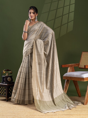 Tasrika Woven Bollywood Silk Blend, Cotton Blend Saree(Beige)