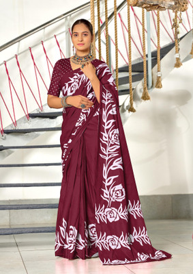 Divastri Printed Daily Wear Cotton Blend Saree(Maroon)