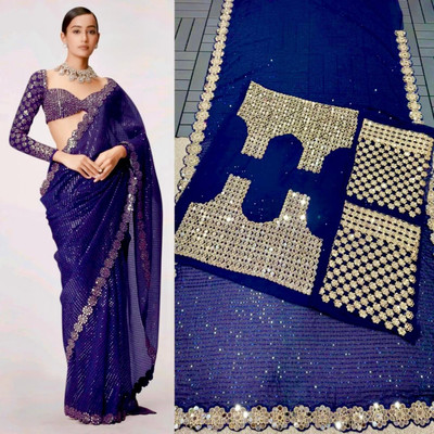 HK TEX Embroidered Berhampuri Georgette Saree(Blue)