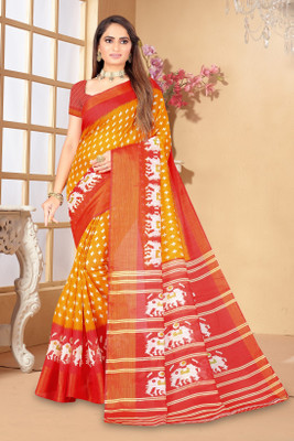Suali Printed Bandhani Art Silk Saree(Yellow)