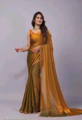 ELITEFOLIO Self Design Bollywood Chiffon Saree(Dark Green, Gold)