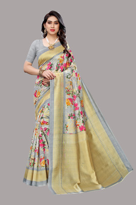 YASHIKA Floral Print Bollywood Art Silk Saree(Multicolor, Grey)