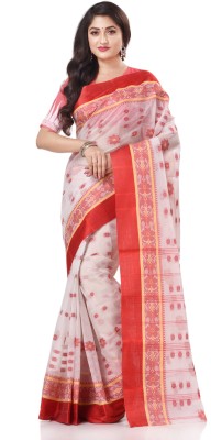 Desh Bidesh Woven Handloom Handloom Pure Cotton Saree(Red, White)