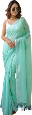 kalpana handloom Solid/Plain Handloom Cotton Blend Saree(Light Green)