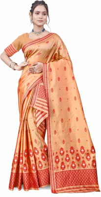 Skiran's Woven Mekhela Chador Polyester Saree(Pink)