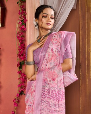 Aadvika Digital Print Bollywood Linen Saree(Pink)