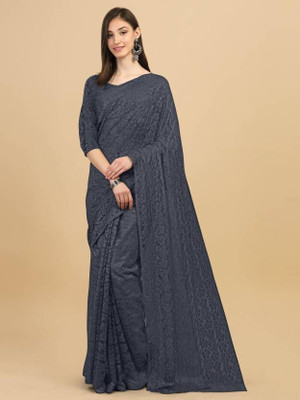 Verviza Self Design Bollywood Net Saree(Grey)