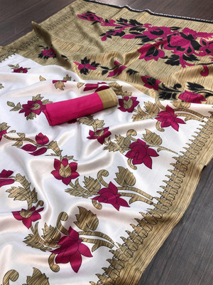 Gugaliya Floral Print Mysore Art Silk, Cotton Blend Saree(Multicolor)