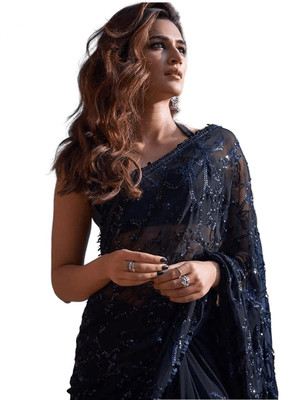 StyleDeal Embroidered Bollywood Georgette Saree(Black)