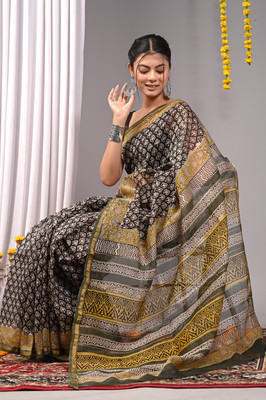 Taavi Printed Chanderi Cotton Blend Saree(Multicolor)
