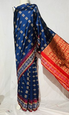 Zimal Self Design Sambalpuri Silk Blend Saree(Dark Blue)