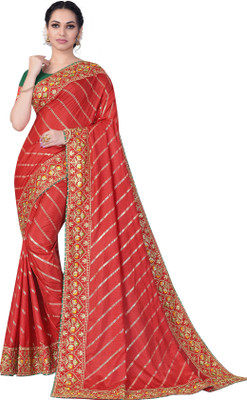 DRIZOMIZ Embroidered Bollywood Silk Blend Saree(Red)