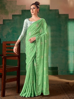 Sareemall Embellished Bollywood Georgette Saree(Green)