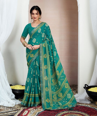 Samah Printed, Embellished Daily Wear Chiffon, Georgette Saree(Green)