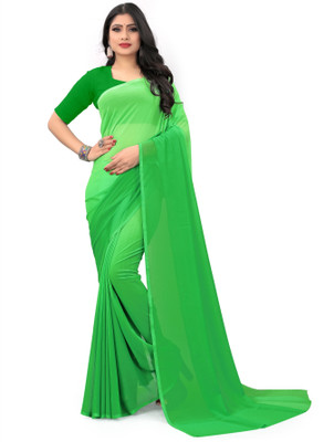 Moda Rapido Dyed, Ombre, Solid/Plain Daily Wear Georgette Saree(Green)