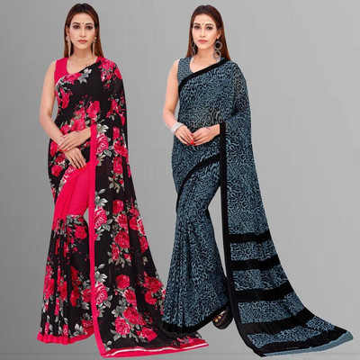 Anand Sarees Floral Print Daily Wear Georgette Saree(Pack of 2, Pink, Multicolor)
