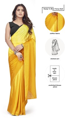 Aika Solid/Plain Bollywood Chiffon Saree(Yellow)