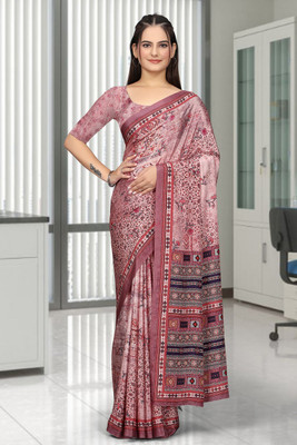 SAADHYA CREATION Embroidered, Solid/Plain Bollywood Crepe Saree(Pink)