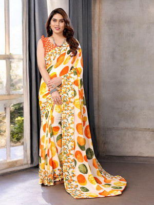 The Textile Hub Self Design Bollywood Georgette Saree(Yellow)