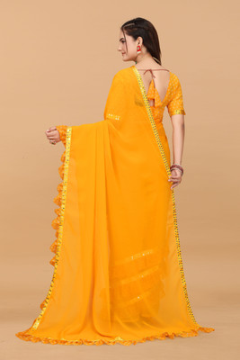 KEZIFY Printed Bollywood Georgette Saree(Yellow)