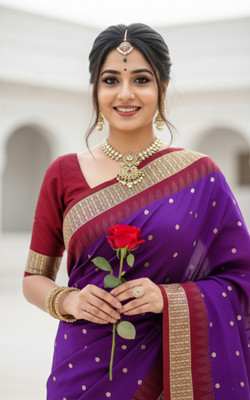 Afronza Temple Border, Woven, Embellished Sambalpuri Silk Blend, Pure Silk Saree(Purple)