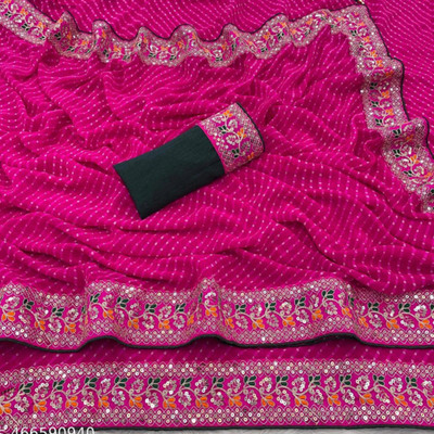 harlin Printed Banarasi Georgette Saree(Pink)