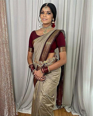 GALANI ENTERPRISE Printed Banarasi Art Silk, Cotton Silk Saree(Cream, Maroon)