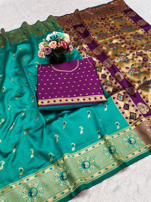 SICHYAH Printed Paithani Silk Blend Saree(Green)