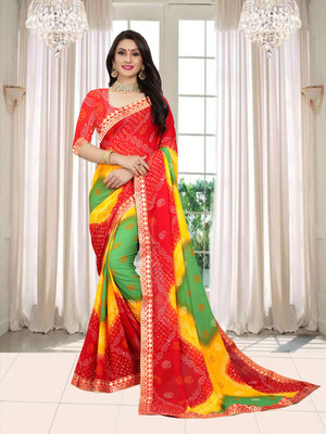 Kanooda Prints Printed Bandhani Georgette Saree(Multicolor)