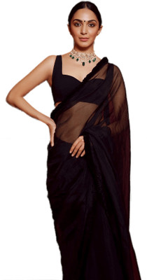 Sidhidata Dyed, Solid/Plain Bollywood Georgette Saree(Black)