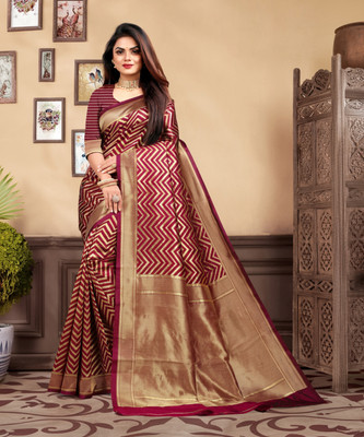 Vastram Enterprise Self Design Kanjivaram Silk Blend Saree(Maroon)