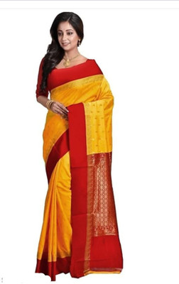 NATIONAL SAREES Woven, Solid/Plain Banarasi Satin Saree(Red)