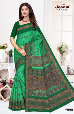 jonam fashion Printed Daily Wear Pure Cotton Saree(Green)