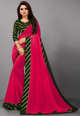 Glamour Hub Solid/Plain Bollywood Georgette, Chiffon Saree(Pink)