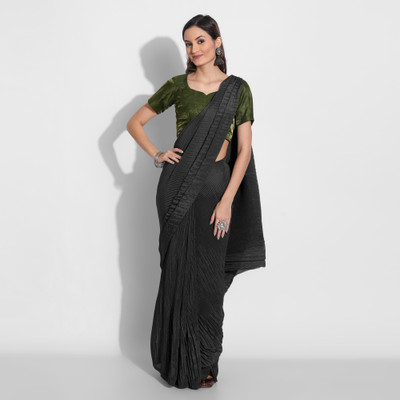 Grubstaker Solid/Plain Bollywood Art Silk Saree(Black)